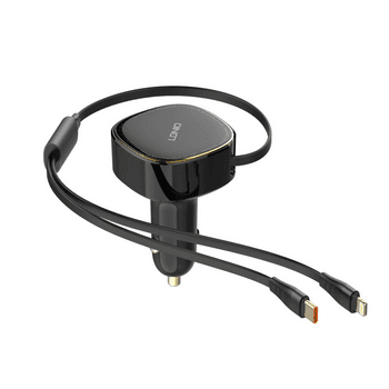 شارجەری ئۆتۆمبێلی کێشراوەی دووجۆرە ٣٠ واتی Ldnio بە کێبڵی Lightning و USB-C ـی تێدابووەوە - C107