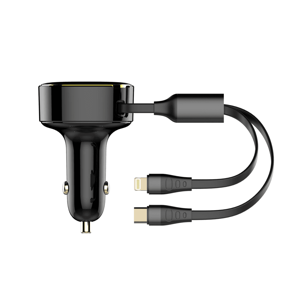 Ldnio 30W 2-in-1 Retractable Car Charger Built-in Lightning & USB-C Cable - C107 — photo 2