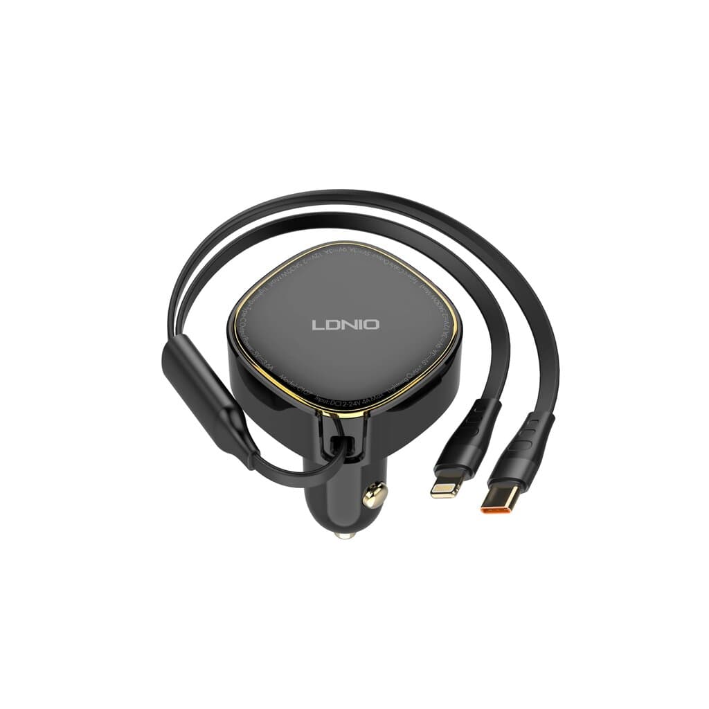 Ldnio 30W 2-in-1 Retractable Car Charger Built-in Lightning & USB-C Cable - C107 — photo 3