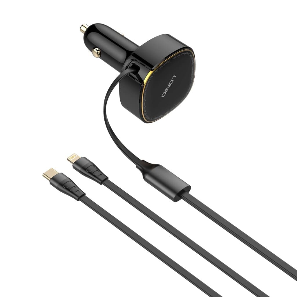 Ldnio 30W 2-in-1 Retractable Car Charger Built-in Lightning & USB-C Cable - C107 — photo 4