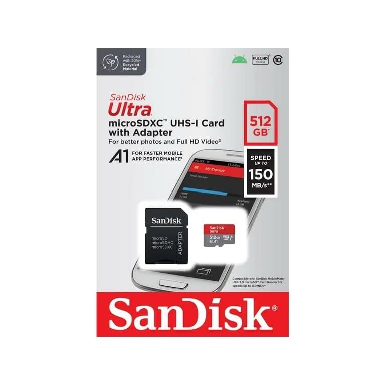 SanDisk Ultra 512GB microSDXC UHS-I Memory Card with Adapter – A1 Performance, Up to 150MB/s