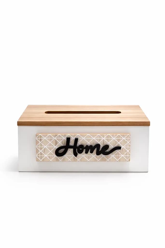 Wooden Tissue Box Cover - White