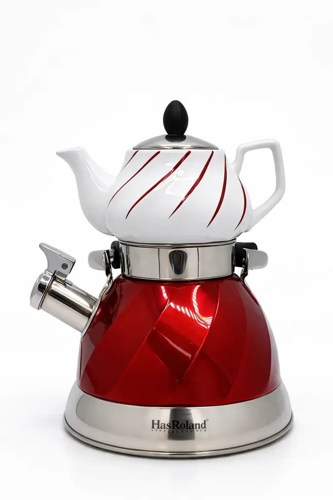 Stainless Steel Tea Kettle & Teapot Set - Red