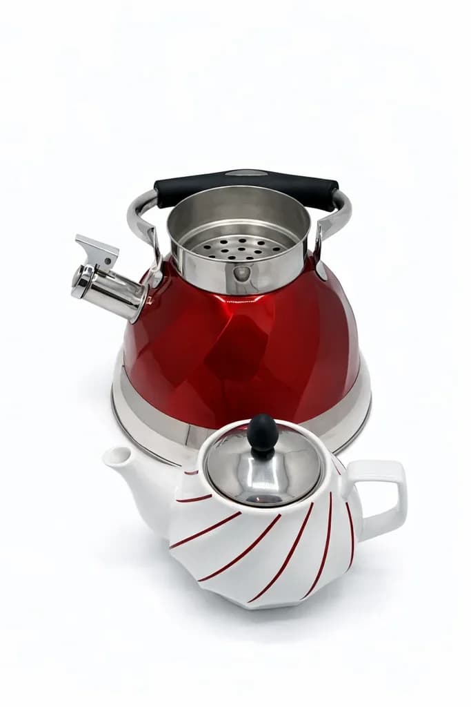 Stainless Steel Tea Kettle & Teapot Set - Red 2