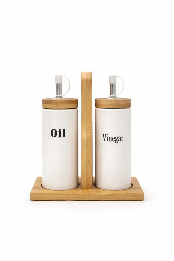 Ceramic Oil & Vinegar Dispenser Set - White 1