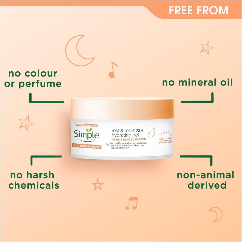 Simple Protect 'N' Glow Rest and Reset 72h Hydrating Gel cruelty-free, vegan moisturiser to enhance glowing skin 50 ml 2