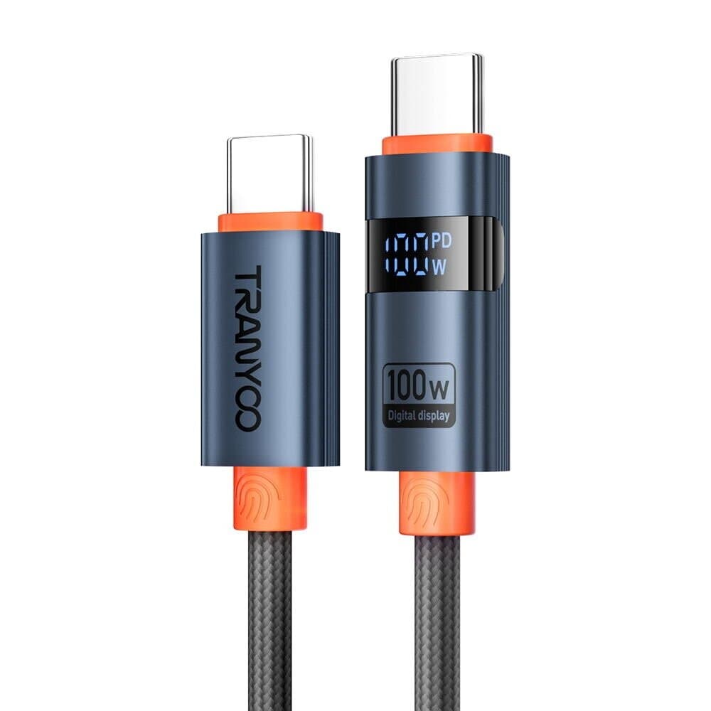Tranyoo CC-6 100W Digital Display Type-C to Type-C Braided Fast Charging Cable