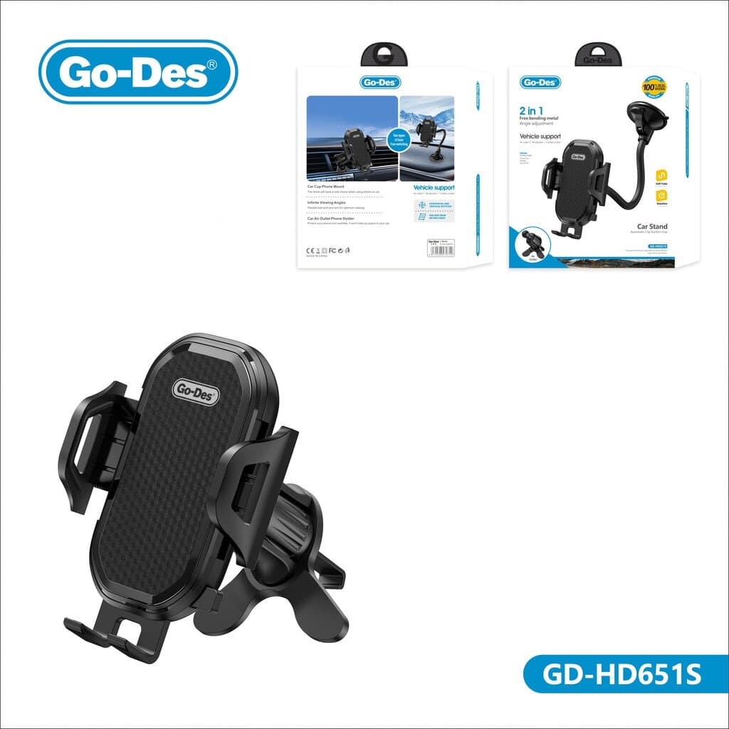 Go-Des GD-HD651S 2-in-1 Car Phone Holder | Suction Cup & Air Vent Support
