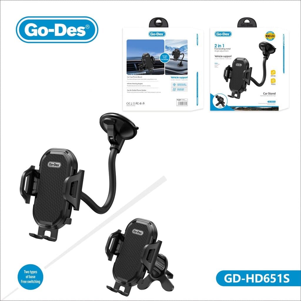 Go-Des GD-HD651S 2-in-1 Car Phone Holder | Suction Cup & Air Vent Support 3