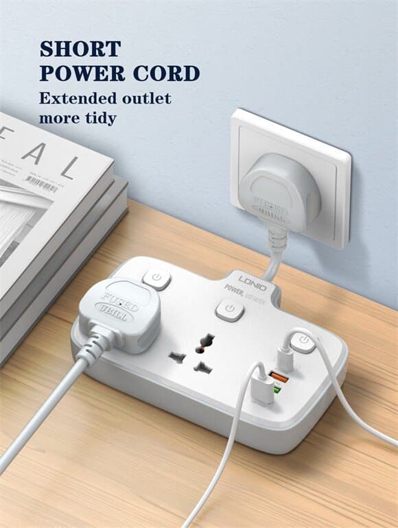 LDNIO SC2413 2500W Power Strip | 20W PD Fast Charging & 2 Universal Outlets 3