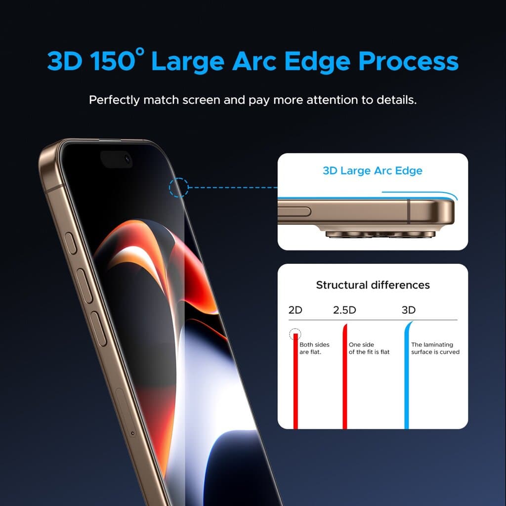 Kuzoom 3D Curved HD Glass Screen Protector for iPhone 17 – Edge-to-Edge Protection 4