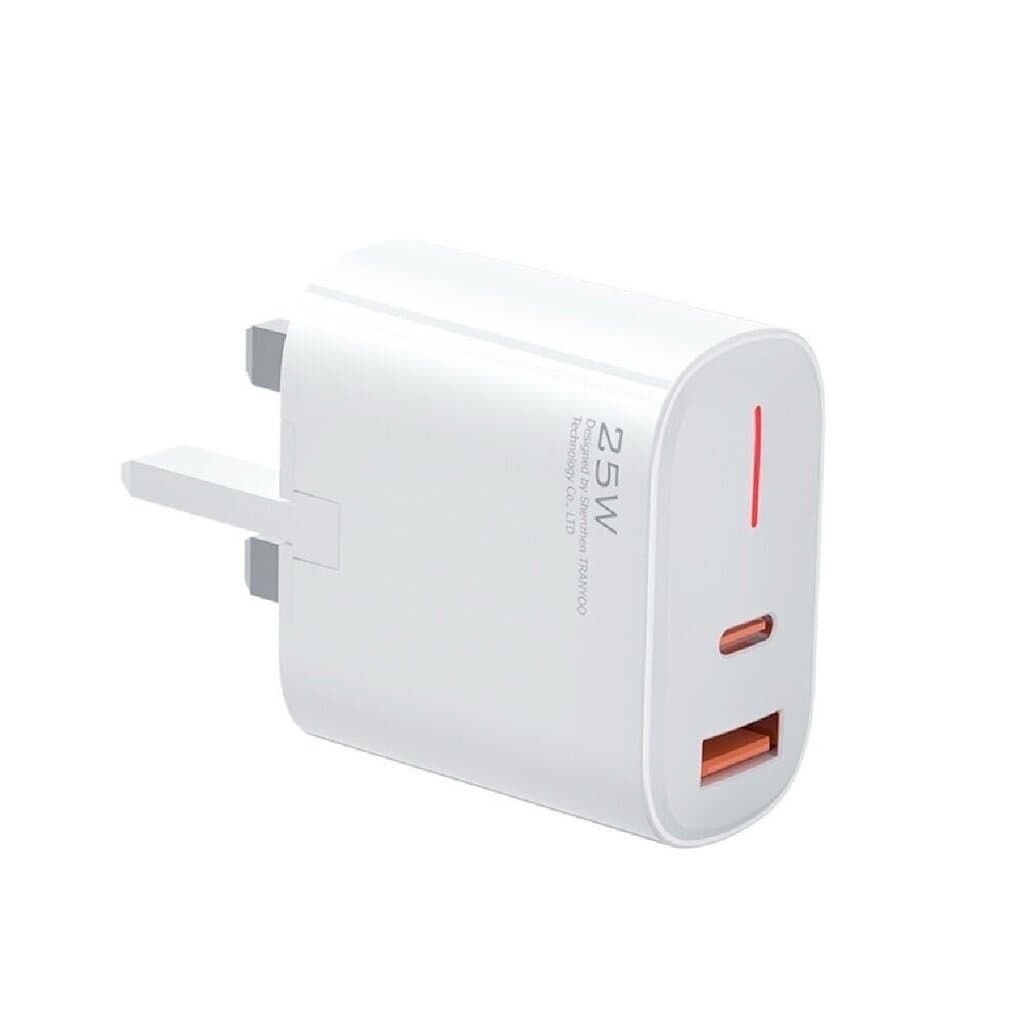 TRANYOO 25W Super Fast Charger - USB & Type-C Dual Port (UK Plug)