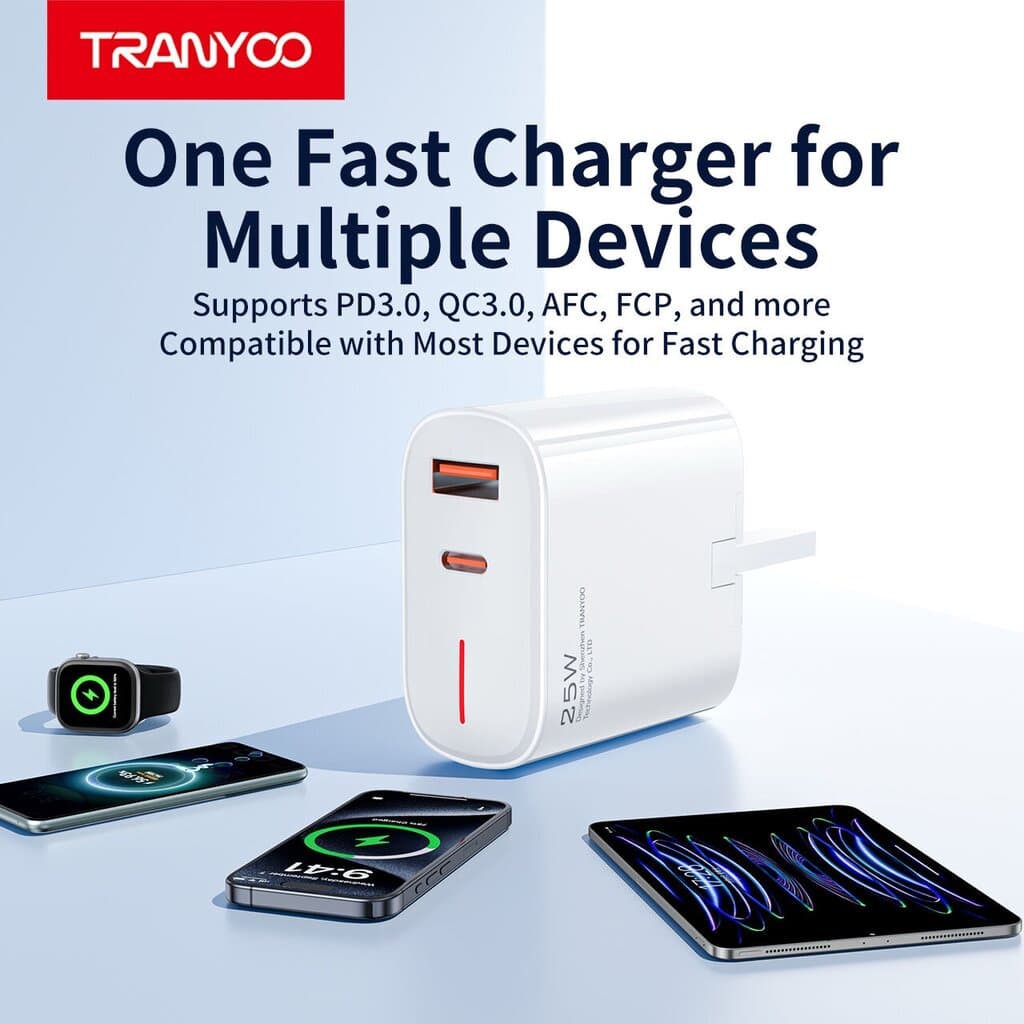 TRANYOO 25W Super Fast Charger - USB & Type-C Dual Port (UK Plug) 3