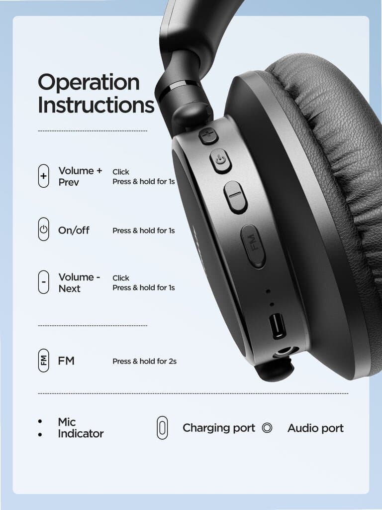 JOYROOM JR-OH1 Wireless Bluetooth 5.4 Headphones – Mega Bass Edition 9