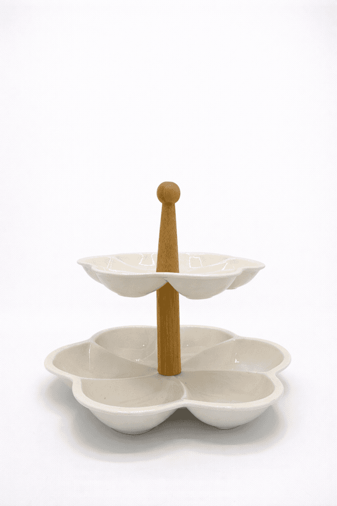 2-Tier Divided Snack Serving Stand - White