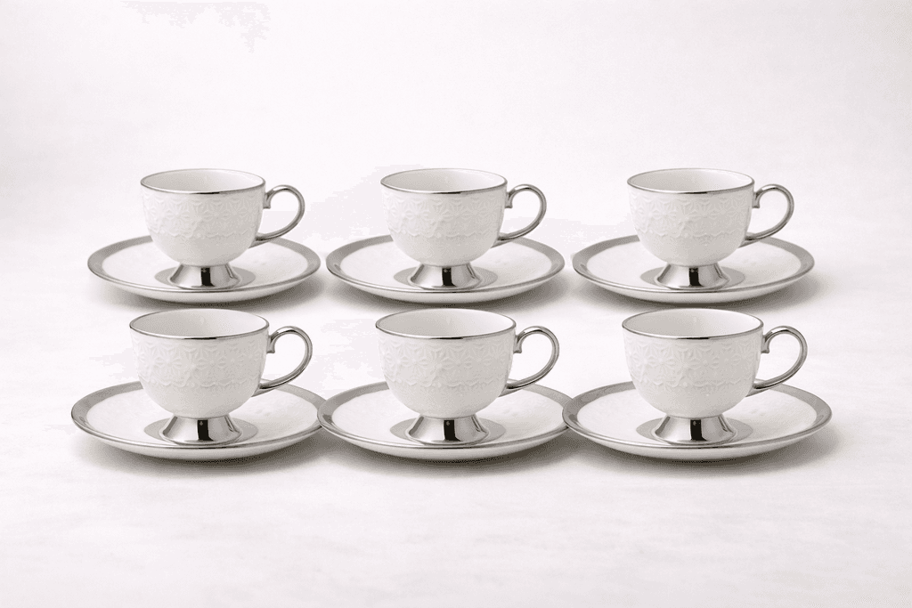 Ceramic Coffee Cup Set - 6 Piece (Silver)