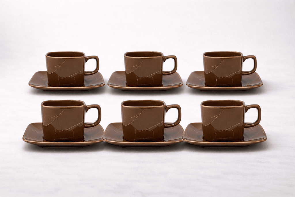 Ceramic Coffee Cup Set - 6 Piece (Dark Brown)