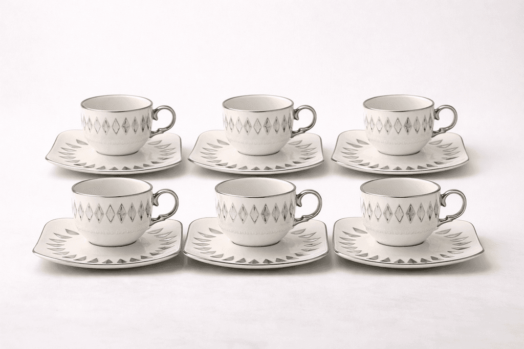 Ceramic Coffee Cup Set - 6 Piece (Silver)