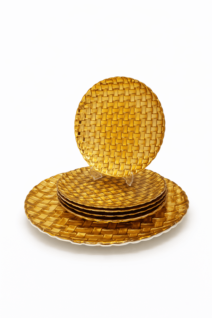 Ceramic Dessert Plates Set - Gold