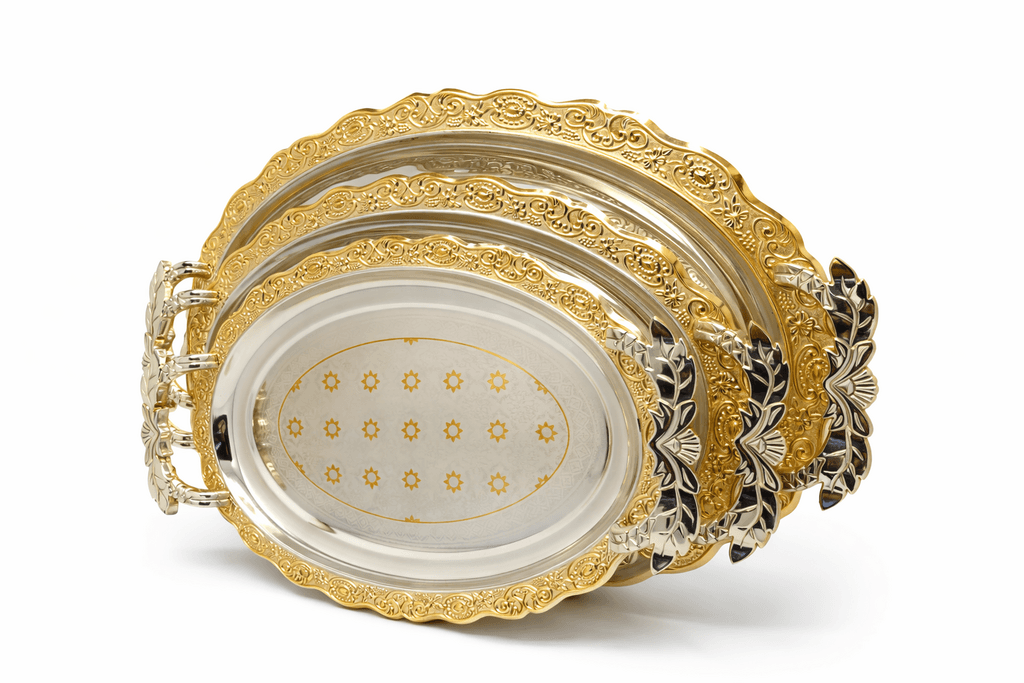 Metal Serving Tray Set - Gold