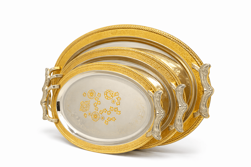Metal Serving Tray Set - Gold