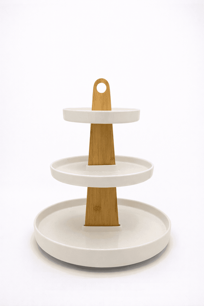 3-Tier Serving Stand with Wooden Frame - White