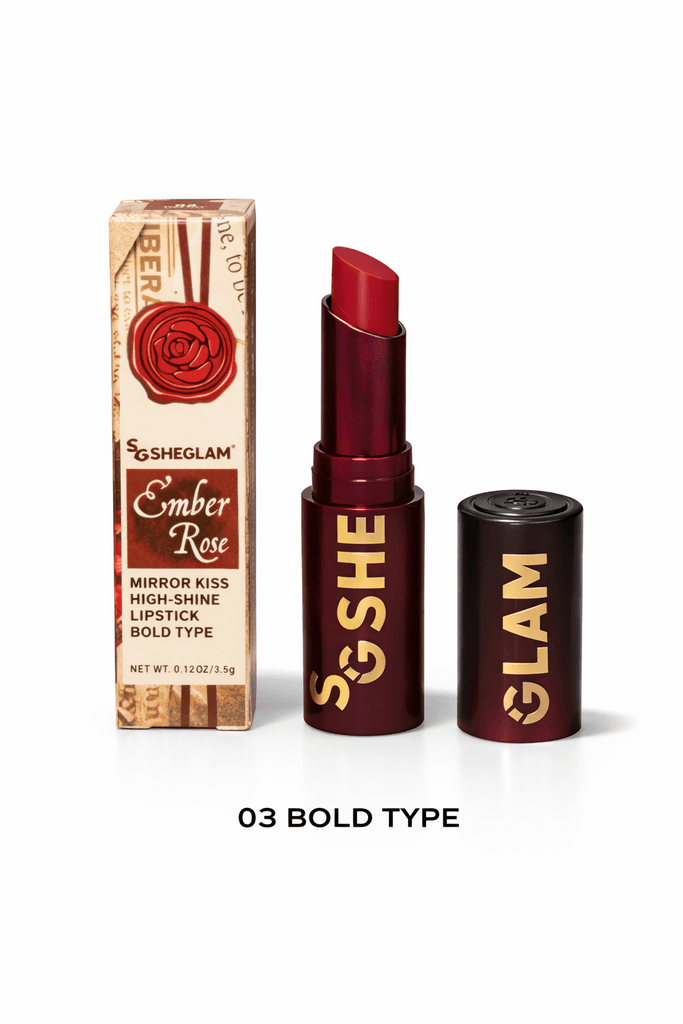SHEGLAM Ember Rose Mirror Kiss High-Shine Lipstick – Bold Type Collection