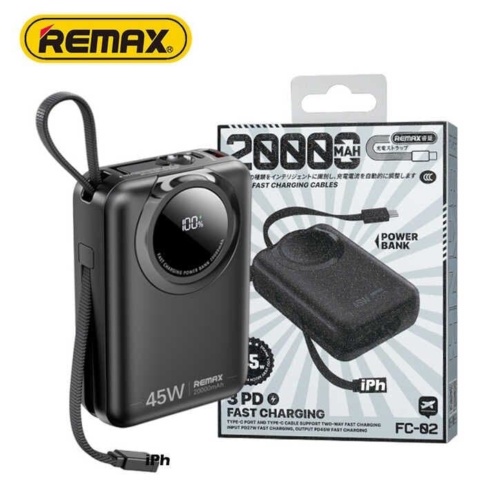 REMAX FC-02 20000mAh Power Bank – 45W Ultra-Fast PD Charging with Built-in Dual Cables 3