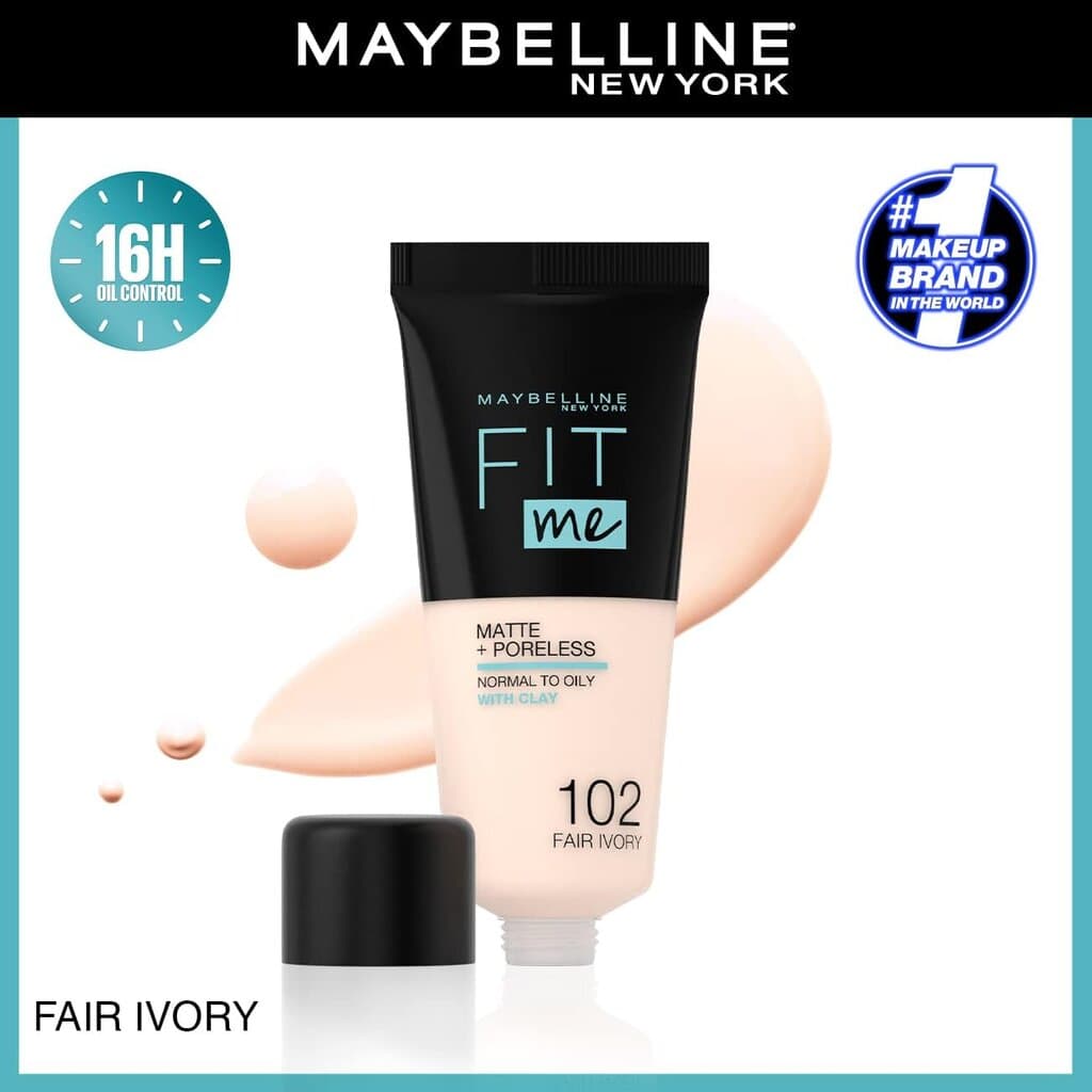 Maybelline New York Fit Me Matte Poreless Foundation (102 Fair Ivory) 2