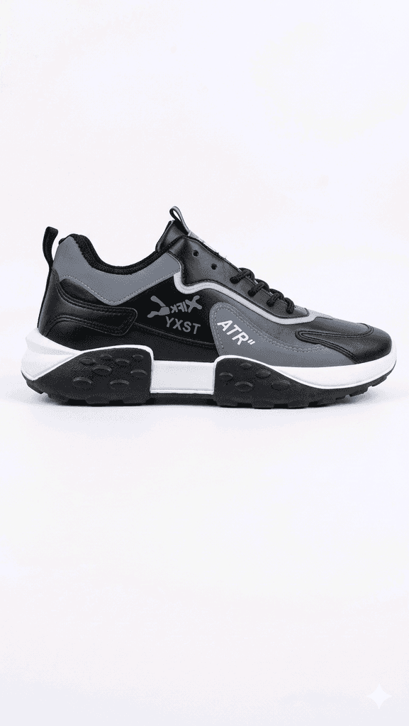 Premium Fashion Sports Sneakers - Model Y988 (Black & Grey) 3