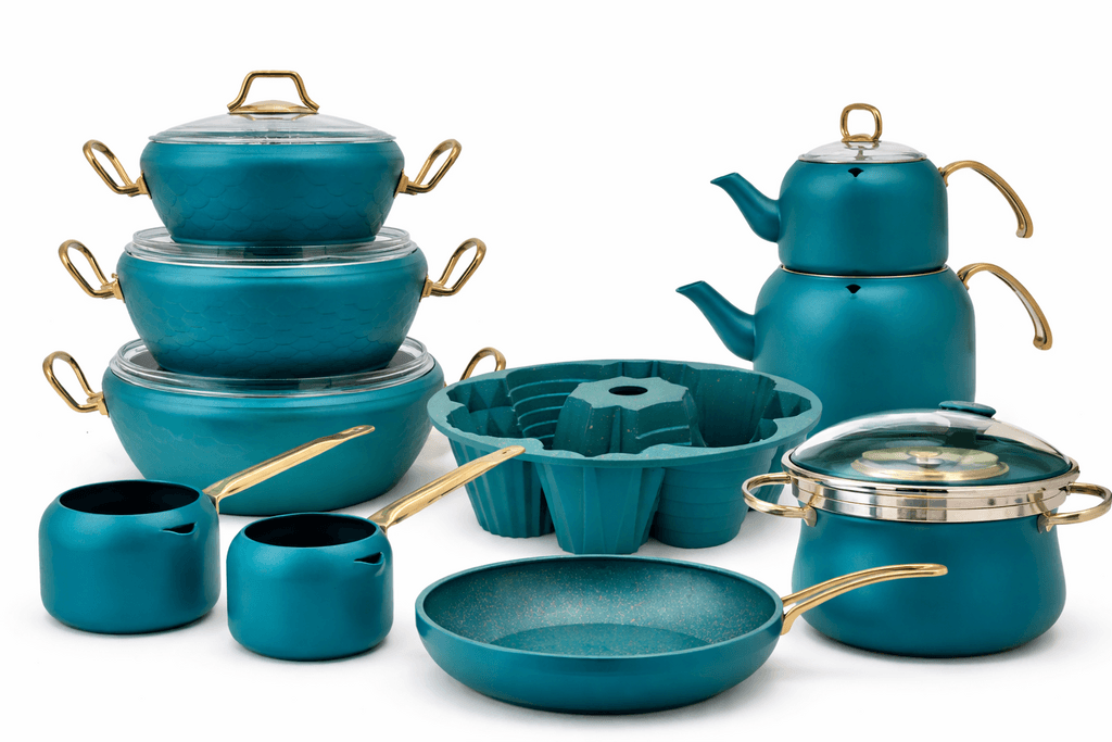 O.M.S Ceramic Cookware Set - Dark Teal
