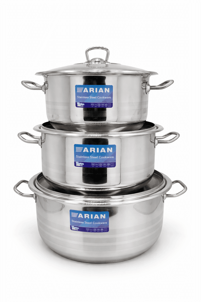 Arian Stainless Steel Pot Set - 3 Piece (24/26/30cm) - Silver