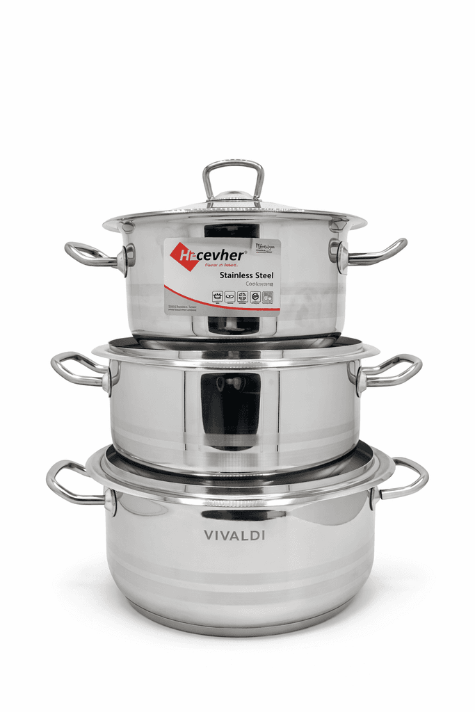 Hascevher Stainless Steel 3-Piece Pot Set - Silver