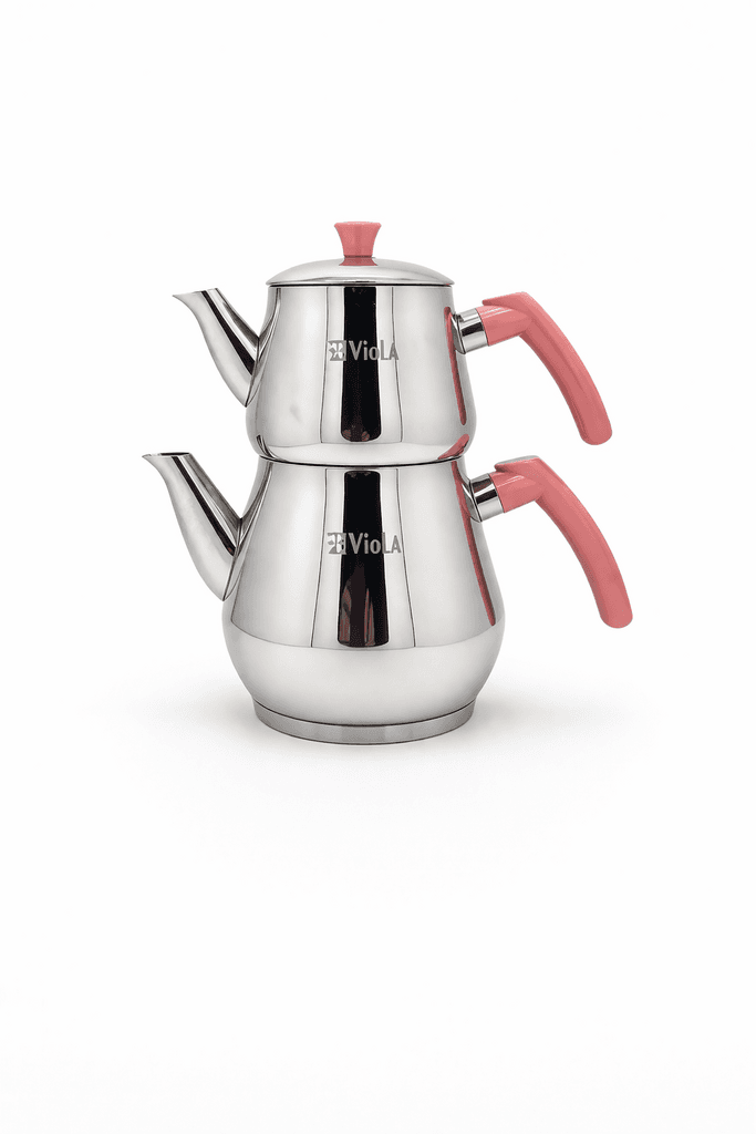 Stainless Steel Turkish Tea Kettle & Teapot Set - Silver