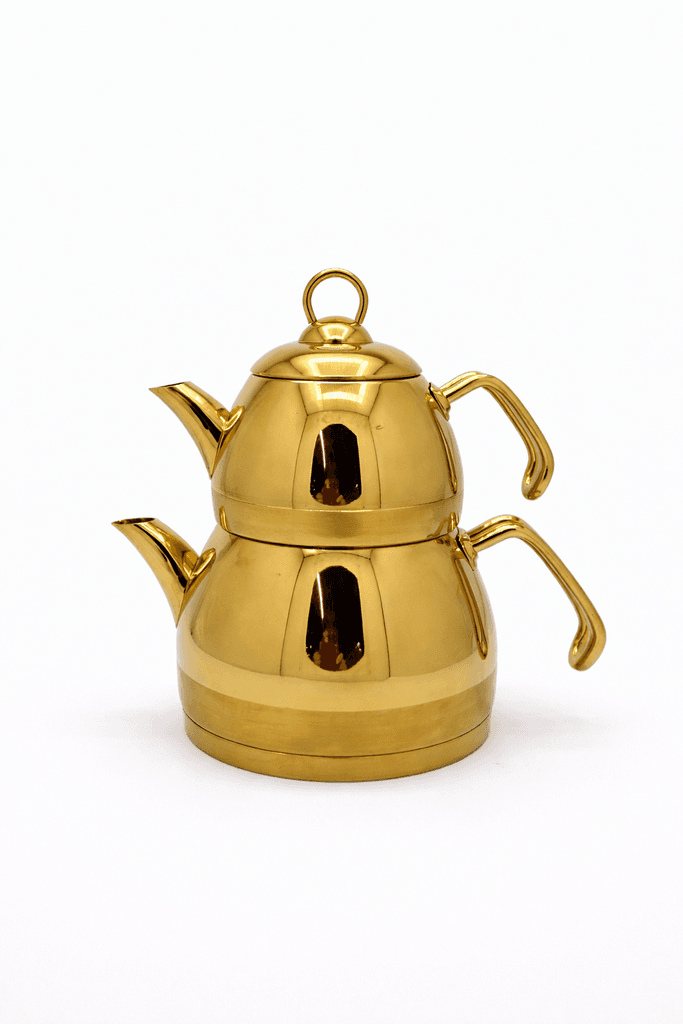 Stainless Steel Turkish Tea Kettle & Teapot Set - Gold