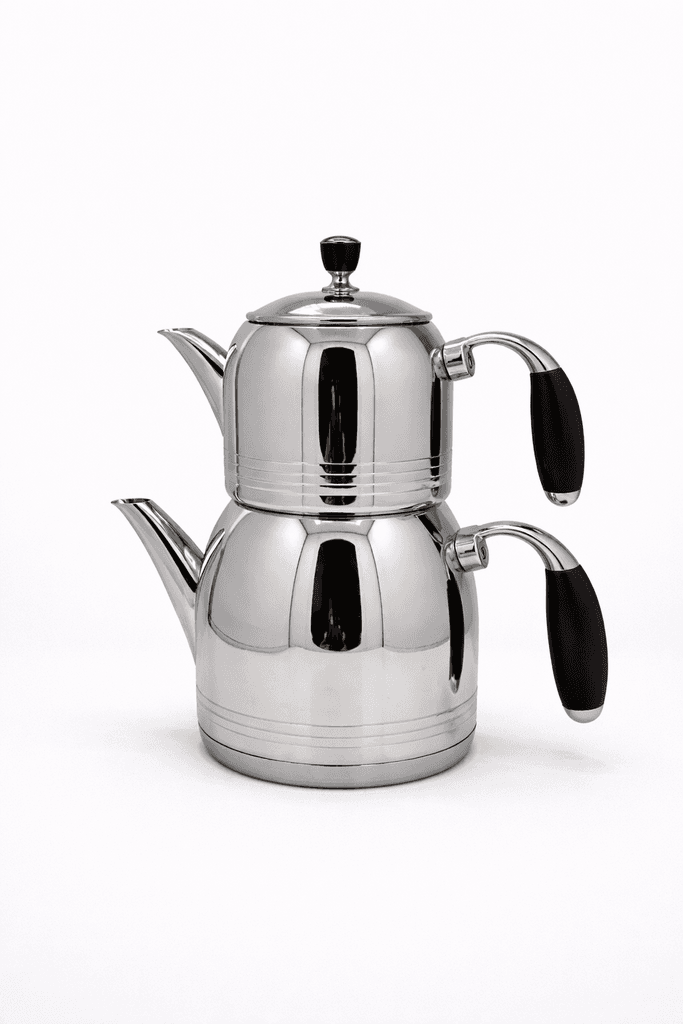 Stainless Steel Turkish Tea Kettle & Teapot Set - Silver
