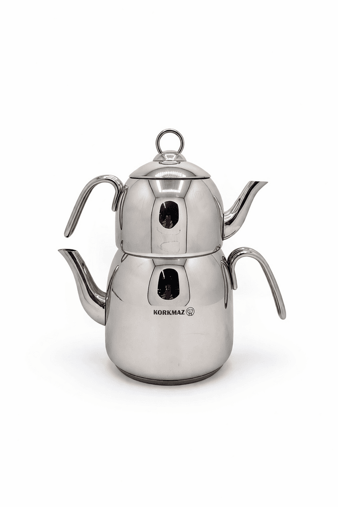 Stainless Steel Turkish Tea Kettle & Teapot Set - Silver
