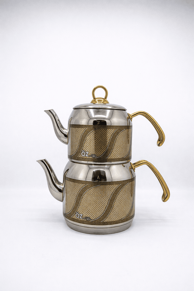 Stainless Steel Turkish Tea Kettle & Teapot Set - Brown