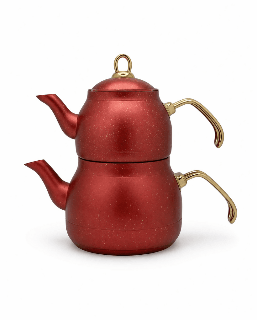 Stainless Steel Turkish Tea Kettle & Teapot Set - Red