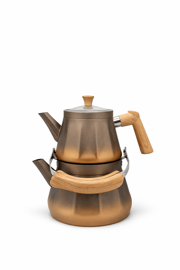 Stainless Steel Turkish Tea Kettle & Teapot Set - Brown