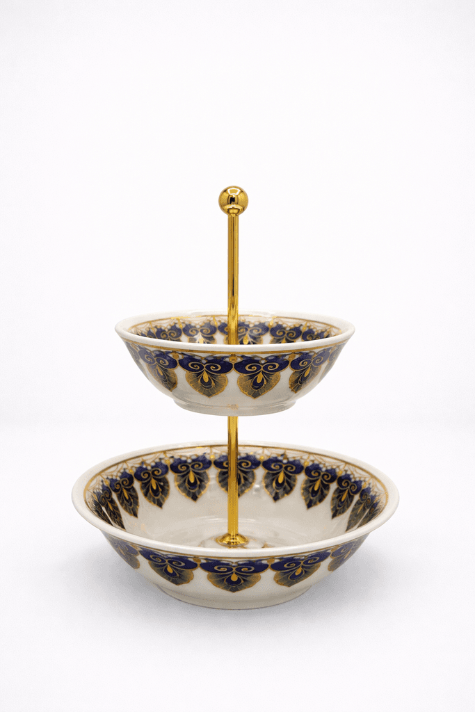 2-Tier Porcelain Serving Tray - Navy Blue