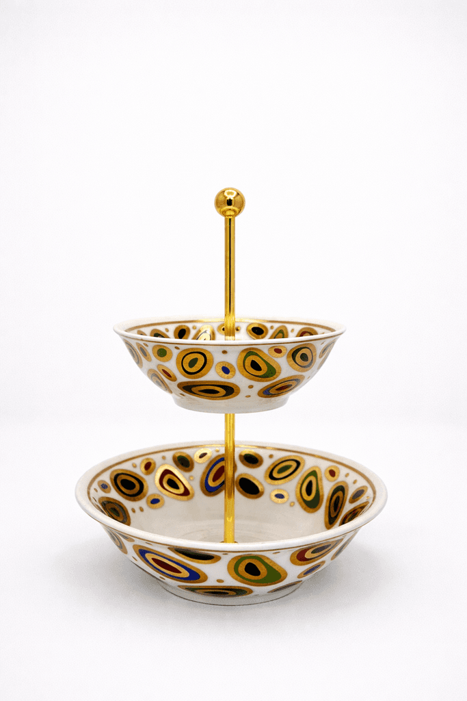 2-Tier Porcelain Serving Tray - Brown