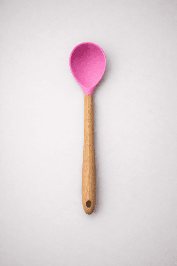 Silicone Cooking Spoon with Wooden Handle - Pink
