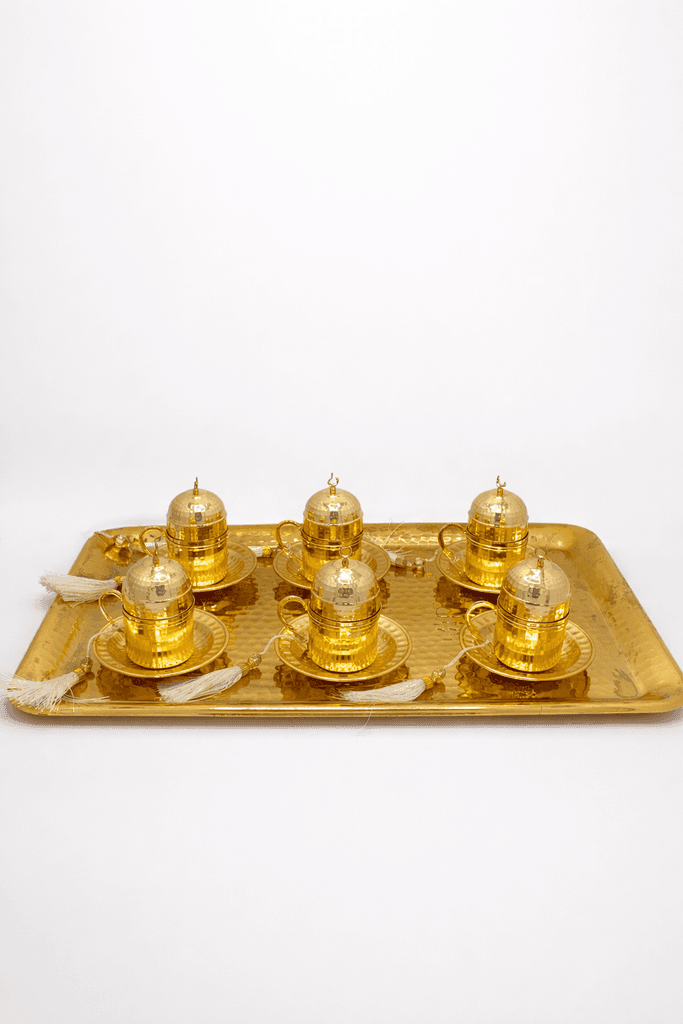 Metal And Glass Arabic Coffee Set With Dallah & Tray - Gold 1