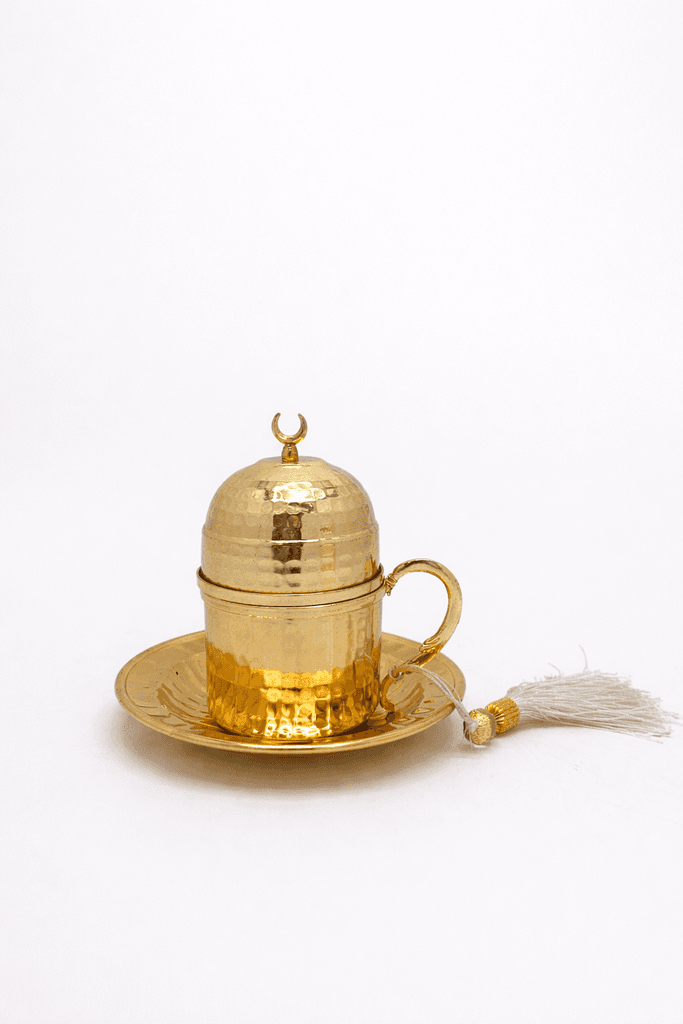 Metal And Glass Arabic Coffee Set With Dallah & Tray - Gold 2