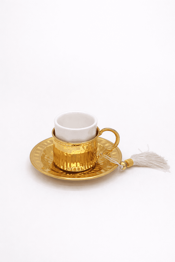 Metal And Glass Arabic Coffee Set With Dallah & Tray - Gold 3