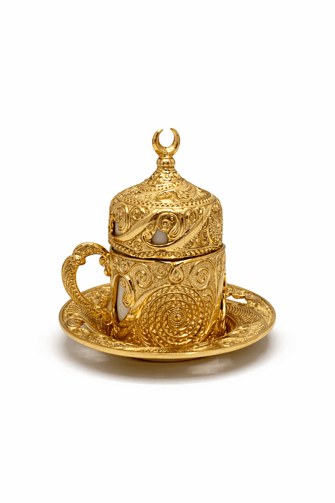 Metal And Glass Arabic Coffee Set With Dallah & Tray - Gold 2