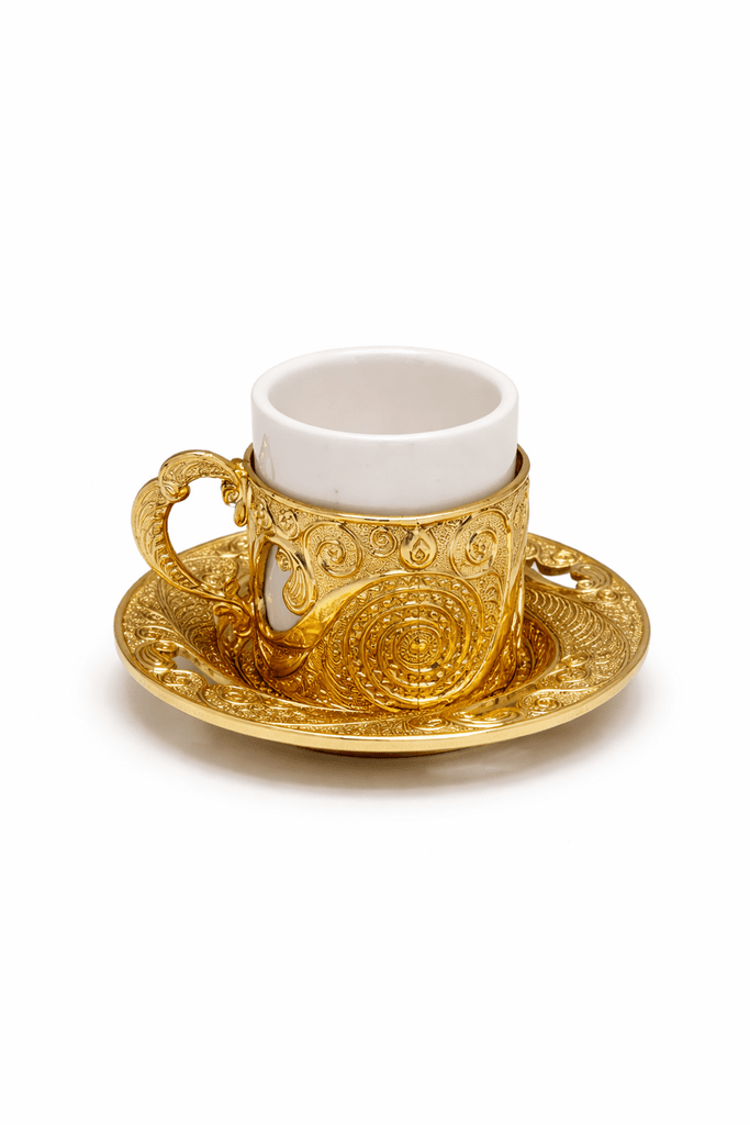Metal And Glass Arabic Coffee Set With Dallah & Tray - Gold 3