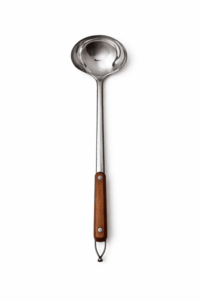Stainless Steel Soup Ladle with Wooden Handle - Silver