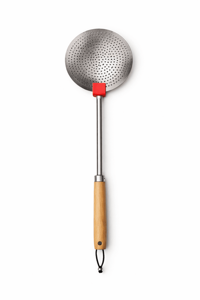 Stainless Steel Skimmer with Wooden Handle - Silver